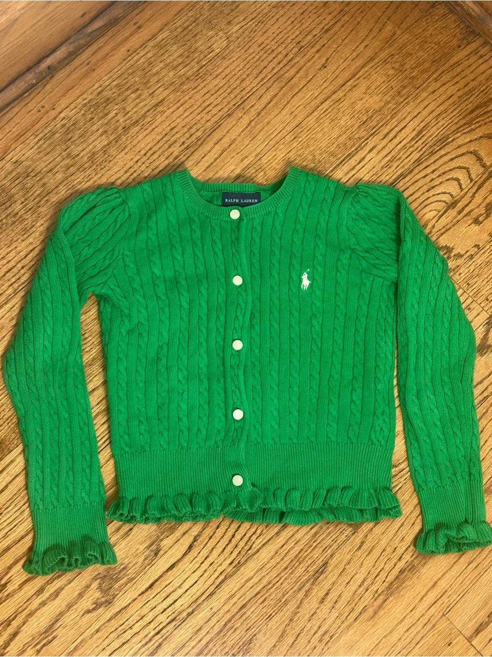 RALPH LAUREN Green Cable Knit Pony Button Up Cardigan Size 6